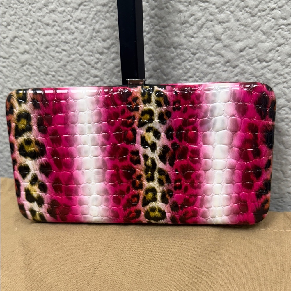 Vintage Stylish Pink Leopard Print Hard Shell Clutch